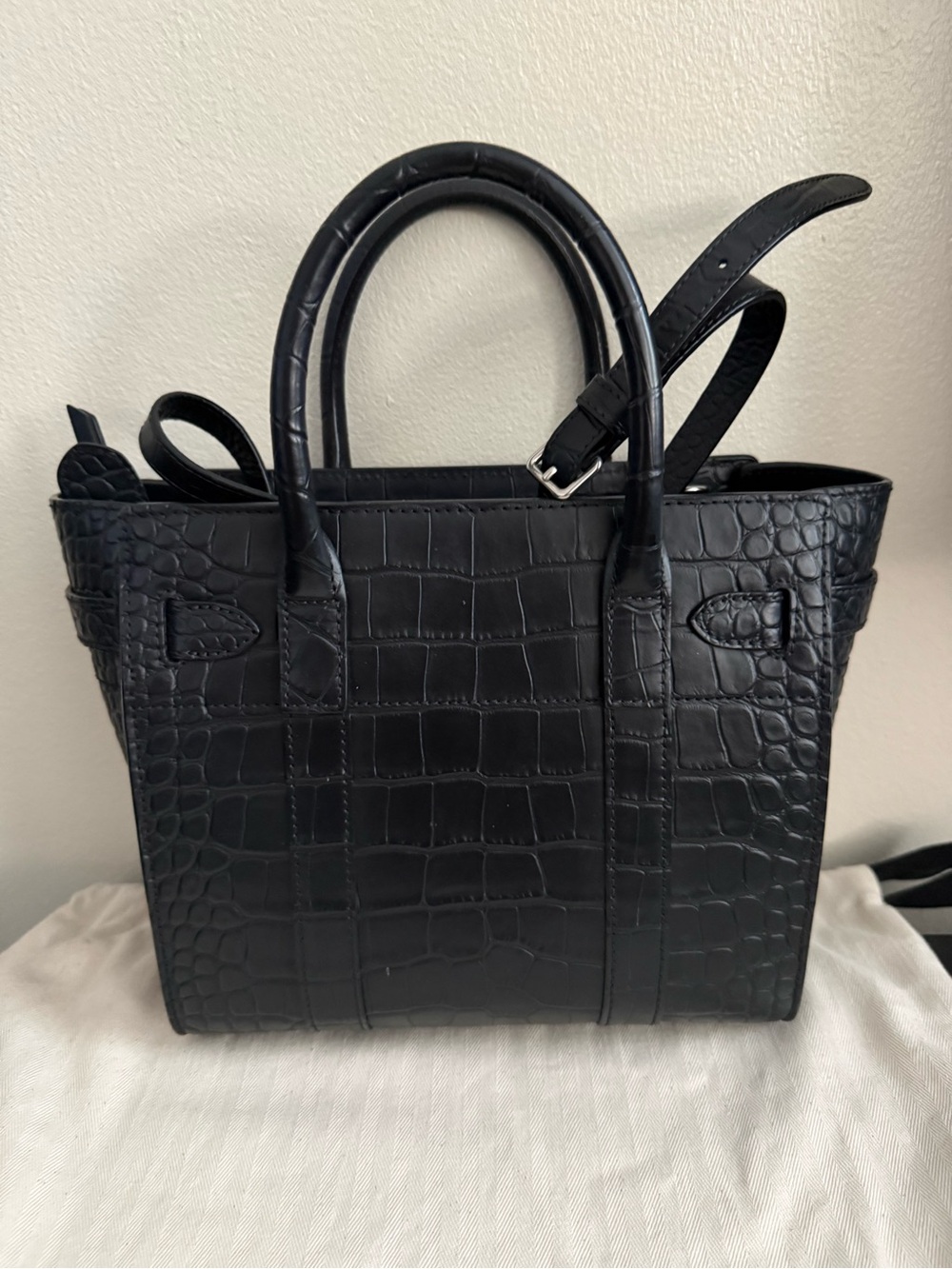 Mulberry Mini Zipped Bayswater Black Croc Leather Crossbody Bag - Picture 3 of 6